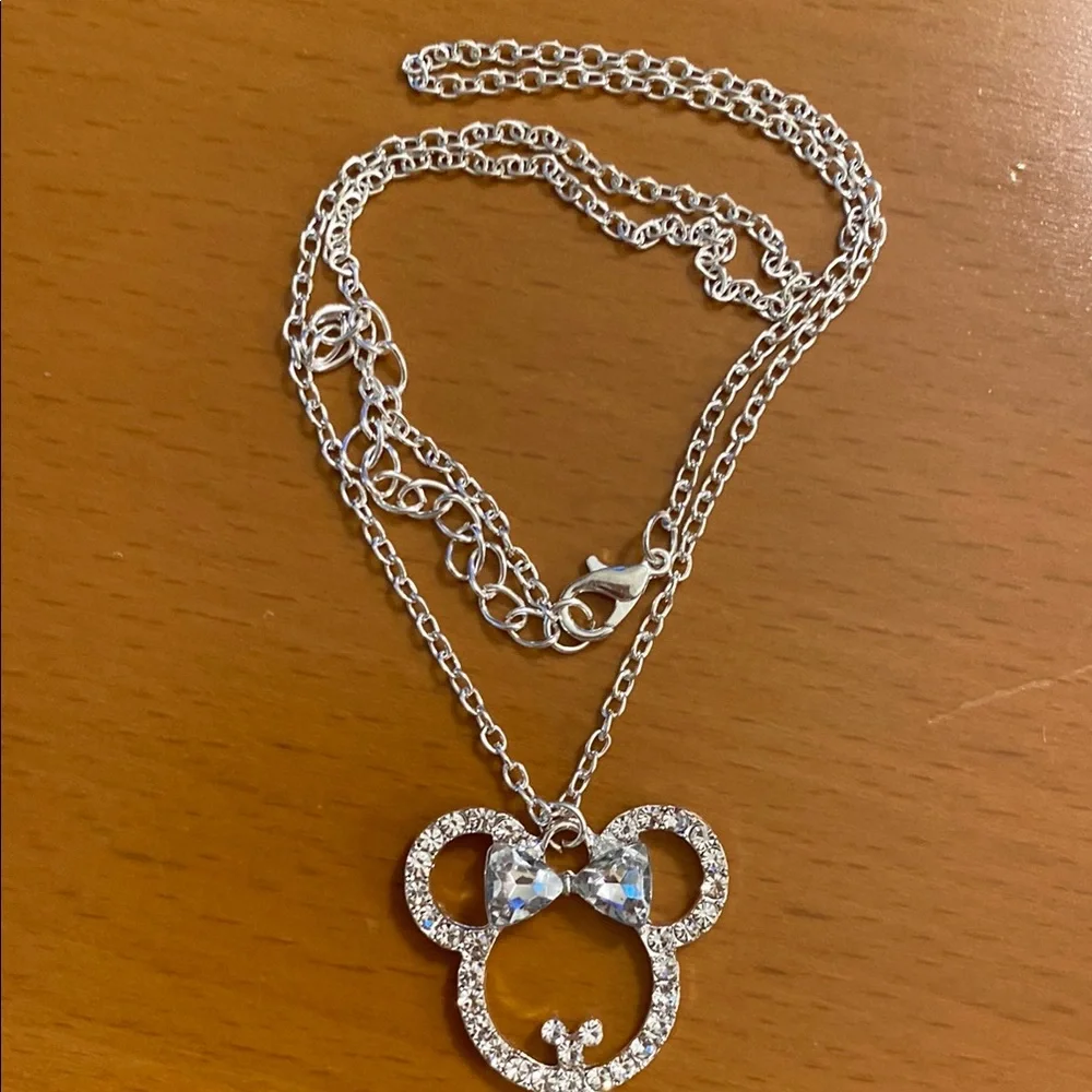 Crystal Mouse Ears Pendant Necklace NWT